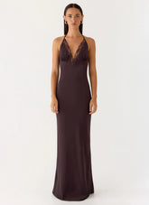 Indya Halter Maxi Dress Chocolate