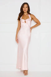 Ambiance Of The Night Halter Satin Maxi Dress