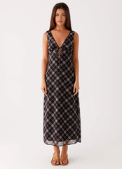 Gianna Midi Dress - Taupe Check