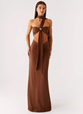 Olive Bloom Maxi Dress - Chocolate