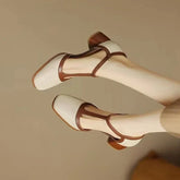 Women's T-Strap Block Heel Pumps | Square Toe Mid Heel Shoes