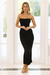 Electric Elegance Strapless Mesh Maxi Dress Black