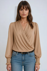 Women's Wrap Long-Sleeve Blouse | Elegant Draped Summer Blouse