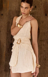 Natural Texture V Neck Belt Shift Dress