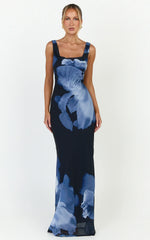 Summer Maxi Dress - Cowl Neck Slip Dress in Twilight Orchid Print