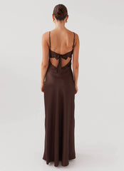 Flora Satin Maxi Dress - Chocolate