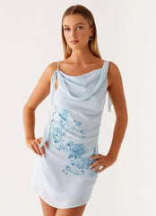 Lily Beaded Mini Dress - Pastel Blue