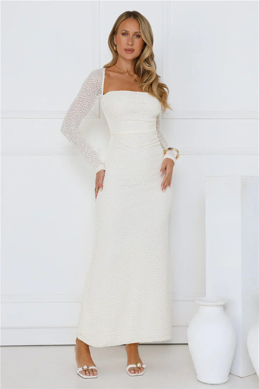 Hot Girl Habits Long Sleeve Maxi Dress Beige