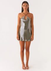 Radiant Energy Cowl Back Mini Dress - Olive