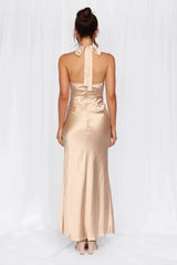 The Adeline Halter Satin Maxi Dress Champagne