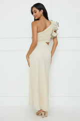 Harbour Dreams One Shoulder Maxi Dress Cream