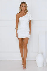 Under The Stars One Shoulder Mini Dress White