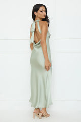 Icon Status Satin Maxi Dress Sage